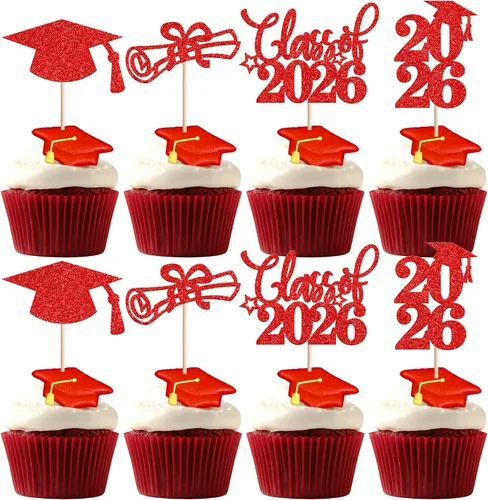 Vista 20 de Rsstarxi Paquete de 40 decoraciones para cupcakes Class of 2025 Congrats Grad 2025 Grad Cap Diploma Cupcake Picks Decoraciones para So Proud of You