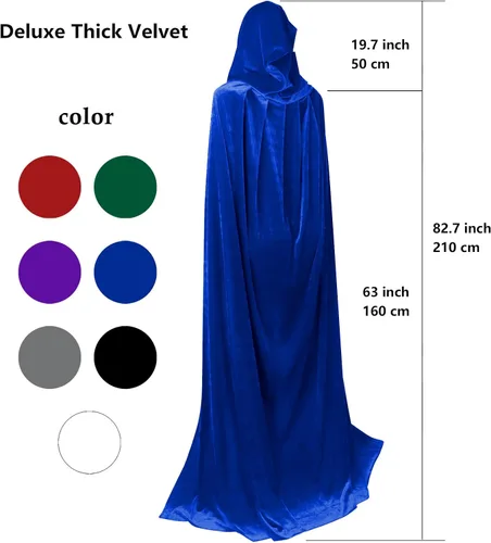 Vista 5 de HOMELEX Capa de terciopelo de bruja negra, disfraz medieval renacentista con capucha de Maléfica para Halloween