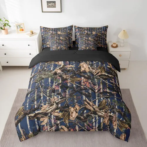Vista 40 de Feelyou Juego de edredón botancial de camuflaje con bandera estadounidense Negro Marrón Oscuro