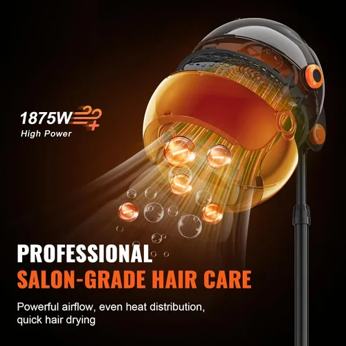 Vista 2 de Happybuy Secador de capó iónico, secador de pelo profesional de 1875 W, temporizador y 3 ajustes de calor, velocidad ajustable, soporte móvil