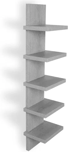 Vista 11 de Estantes de pared de 5 niveles en negro, estante de columna vertical flotante, organizador de almacenamiento para decoración del hogar, diseño