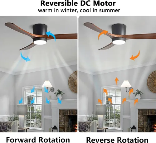 Vista 6 de Ventiladores de techo de 48 pulgadas con luces, moderno ventilador de techo negro de 6 velocidades, aspas de madera maciza con luz para dormitorio