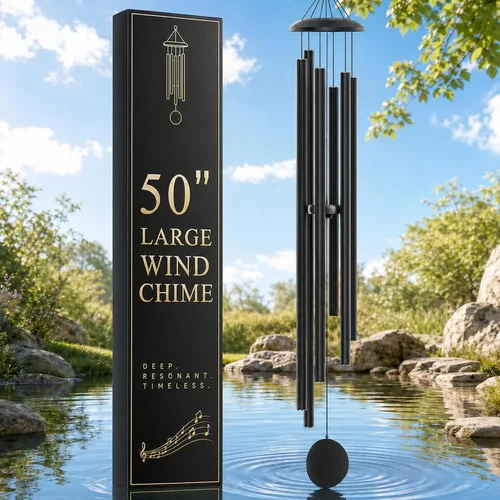 Vista 15 de FSVGYY Campanillas de viento para exteriores, decoración grande, tono profundo, tonos melódicos relajantes, campanillas de viento para exteriores