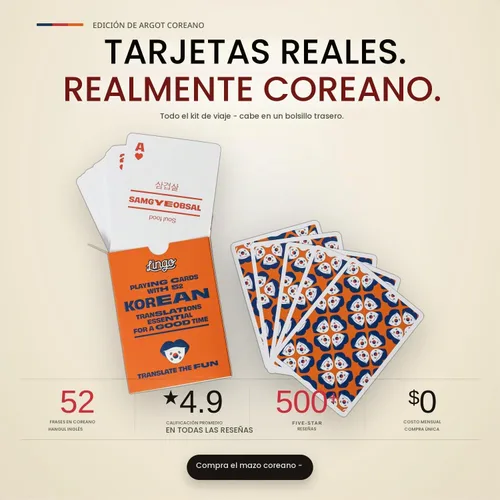 Vista 8 de Lingo Cartas coreanas Tarjetas de aprendizaje de idiomas y cultura para adultos 52 frases con pronunciación Regalo divertido para familias