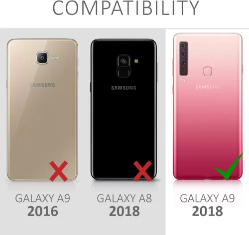 Vista 6 de kwmobile Funda compatible con Samsung Galaxy A9 (2018) - Funda transparente degradado para teléfono - Bicolor rosa oscuro/azul/transparente