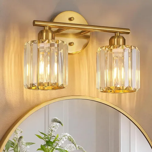 Vista 22 de Moderna lámpara de tocador de cristal de 2 luces, lámpara vertical de baño de níquel cepillado sobre espejo para tocador y lavabo, compatible