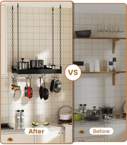 Vista 5 de Creso hom Estante Colgante para Ollas, 24x13 Pulgadas Colgadores de Ollas para Cocina, Estante Colgante para Sartenes con 12 Ganchos en Forma de S