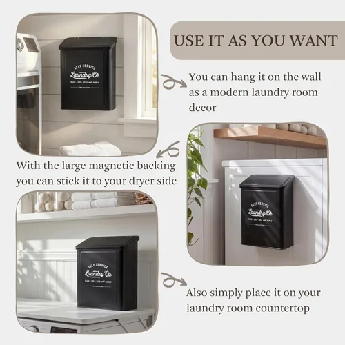 Vista 3 de MONJITA Contenedor magnético de pelusa para cuarto de lavado, cubo de basura de pelusa montado en la pared con tapa para secadora, organización