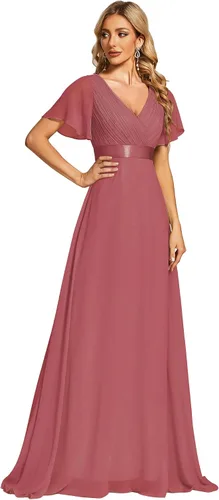Vista 7 de Ever-Pretty Vestidos formales de mujer para madre de la novia, de manga corta, de chifón, con cintura imperio, de largo hasta el suelo, para dama