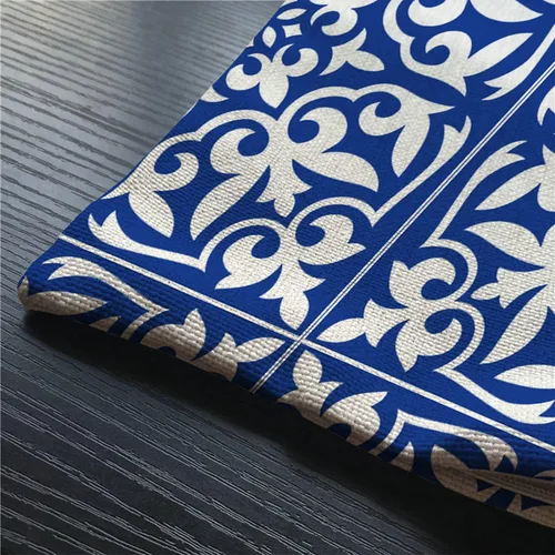 Vista 3 de Smooffly Funda de almohada marroquí con diseño floral tradicional azul cobalto, cintura lumbar, algodón y lino, funda de cojín para sofá, decoración