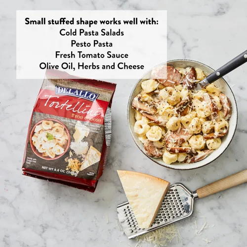 Vista 5 de DeLallo Pasta Tortellini de tres quesos, bolsa de 8.8 onzas, hecha con queso parmesano (paquete de 4)