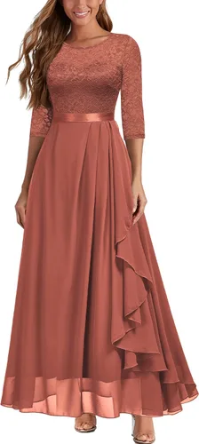 Vista 7 de Miusol Vestido largo de dama de honor con mangas 3/4 de contraste y encaje floral elegante para mujer A-Azul marino