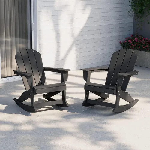 Vista 65 de WestinTrends Silla mecedora Malibu de poliéster para exterior/patio Adirondack, Negra