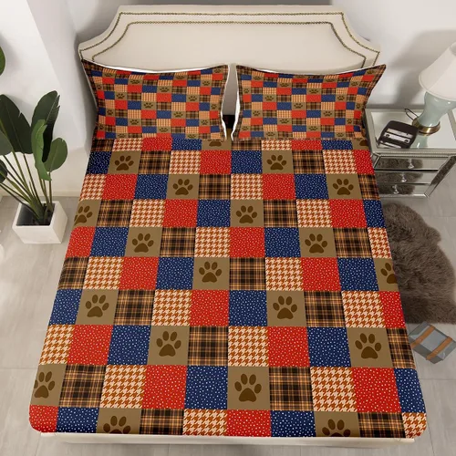 Vista 2 de Manfei Juego de sábanas con estampado de patas de perro, tamaño individual, juego de ropa de cama de huellas de animales para decoración de Multi 01