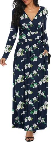Vista 25 de LILBETTER - Vestido largo de manga larga, cuello en V profundo, holgado, liso y casual para mujer Verde militar