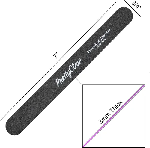 Vista 6 de PrettyClaw 10 limas de uñas profesionales de grano 80/100, lima de uñas acrílicas rectas negras, centro de plástico, tablero de esmeril de doble