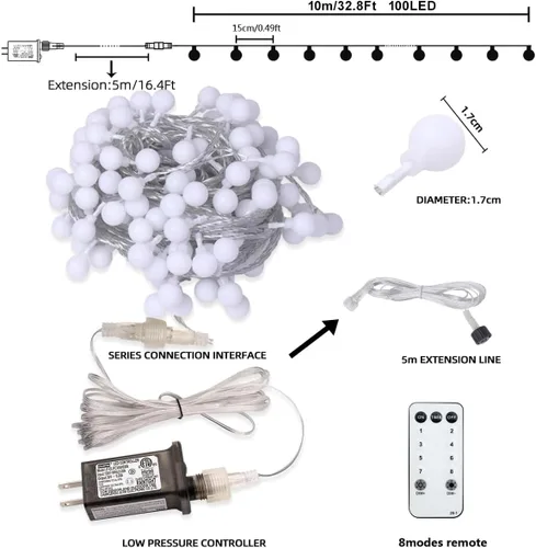 Vista 4 de RaThun - Cadena de luces LED con forma de esfera.