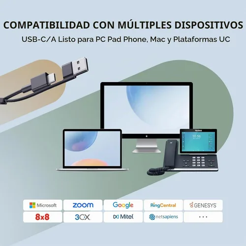 Vista 7 de Yealink Auriculares con cable UH46,USB-C/A, cancelación de ruido AI de 3