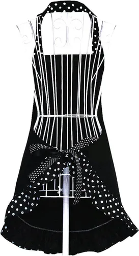 Vista 2 de Hyzrz Lindos Delantales Graciosos Con Moño Para Niñas Delantal De Cocina De Restaurante Para Mujeres Delantal De Pastel Con Bolsillo (Negro)