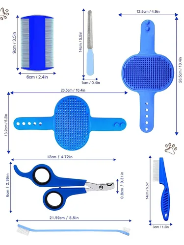 Vista 2 de 10 in 1 Pet Grooming Kit Dog Cat Rabbit Grooming Tools with Bath Brush Nail Clipper File Comb Toothbrush Set for Small Animals