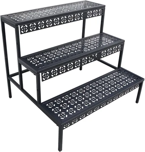 Vista 11 de aboxoo Soporte para Plantas de 3 Niveles Estante para Macetas de Flores, Estante Esquinero Estilo Escalón de Metal para Jardineras, Soporte