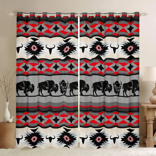 Vista 18 de Cortinas opacas estilo bohemio occidental de 76 x 45 pulgadas, cortinas y cortinas de atrapasueños de vaca, cortinas del suroeste, cortinas de Multi