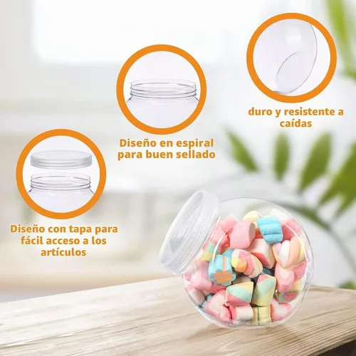 Vista 3 de Sunnyray Juego de 8 tarros de plástico de 25 onzas con tapas, platos transparentes para dulces con tapas, juego de recipientes de buffet, soporte