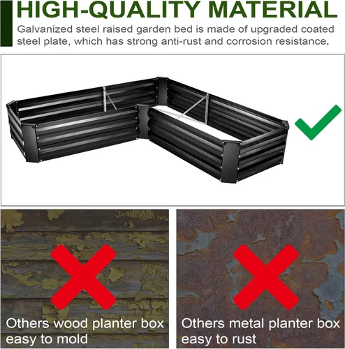 Vista 5 de Kit de Cama de Jardín Elevada, Macetero Galvanizado de 5x5x1 pies, Cajas de Jardín Elevado Altas para Exteriores, Camas de Jardín Elevado de Metal