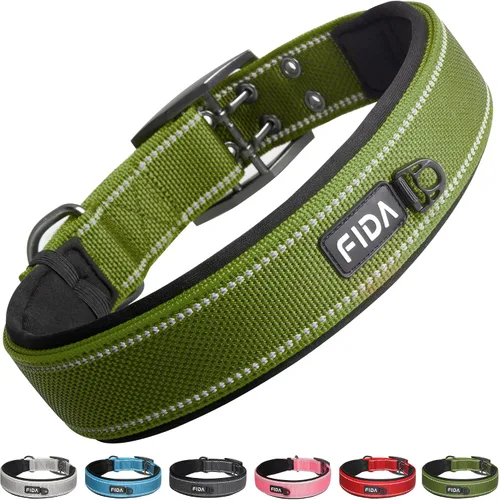 Vista 18 de Fida Collar para perro de alta resistencia, acolchado de neopreno suave ultra cómodo, collar de nailon reflectante ajustable para mascotas con Negro