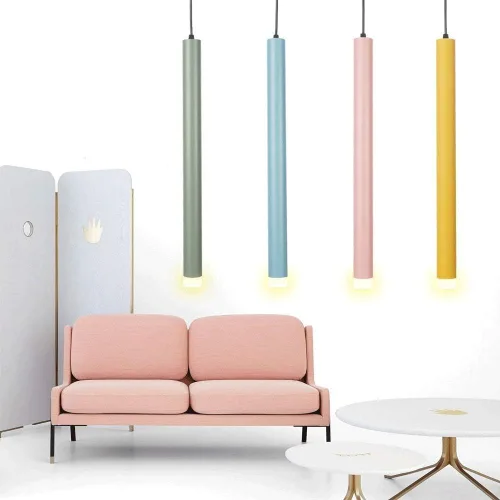 Vista 5 de Lámpara colgante de tubo de luz cálida nórdico amarillo cilíndrico de una sola cabeza Downlight lámpara colgante para isla de cocina comedor tienda