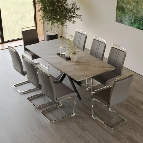 Vista 36 de Mesa de comedor de mármol para 4-8, mesa de comedor extensible de 62.4 a 78.15 pulgadas, mesa de cocina moderna, mesa rectangular que ahorra espacio