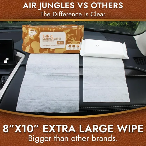 Vista 2 de Air Jungles Toallitas Limpiadoras de Cuero 3 en 1, 70 Unidades, Tamaño Extra Grande de 8" x 10", Toallitas que Limpian Acondicionan y Protegen