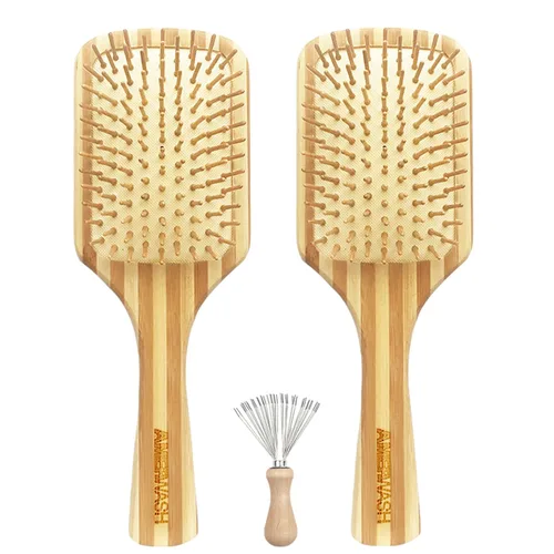 Vista 10 de Juego de peine de bambú para mujer, cepillo desenredante de paleta de madera para cabello grueso, fino, rizado, lacio, ondulado, fino, diente ancho