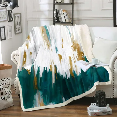 Vista 35 de Erosebridal Manta de sherpa moderna para niños y adolescentes, color naranja, verde azulado, negro, manta para silla, manta de forro polar con rayas