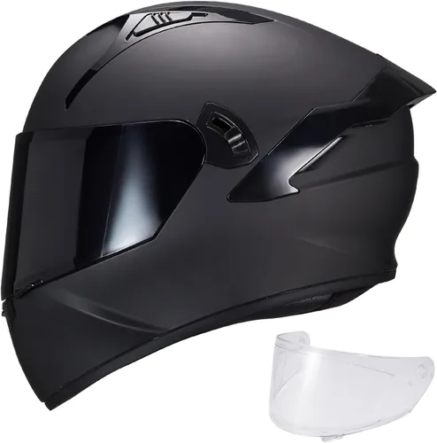Vista 15 de VCOROS Casco integral de doble visera para motocicleta para adultos, Casco de moto de calle y carrera X9 aprobado por DOT con visera negra