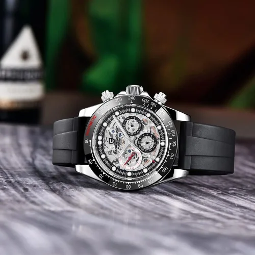Vista 6 de RollsTimi Pagani Design - Relojes automáticos para hombre, diseño de diamante, arco iris, mecánico, impermeable, acero inoxidable, cronógrafo