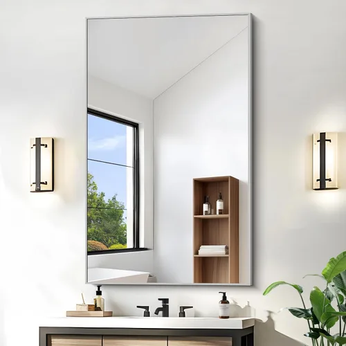 Vista 36 de KOCUUY Espejo de baño negro, espejo rectangular de 24 x 18 pulgadas para sobre el fregadero, espejo de pared decorativo moderno para dormitorio