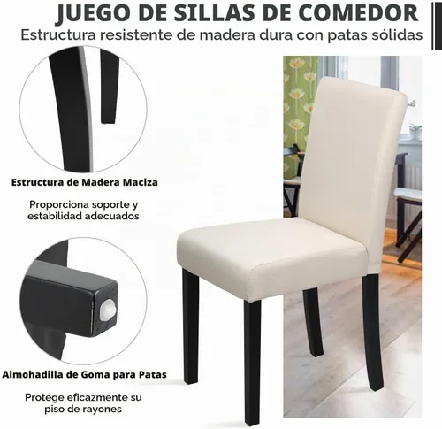 Vista 6 de Sillas de comedor de estilo urbano, de piel y con patas de madera maciza, 76.2 cm, 4