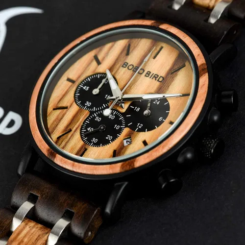 Vista 6 de BOBO BIRD Relojes de madera para hombre, reloj de madera ligero de lujo, pantalla multifuncional, relojes para hombre, Elegante