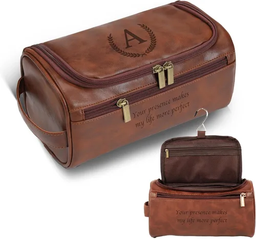 Vista 10 de Easycosy Neceser personalizado para hombres, grabado con nombre e iniciales, neceser de cuero PU para hombres para viajar, artículos esenciales