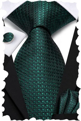 Vista 35 de Hi-Tie Corbata clásica de cachemira para hombre con pañuelo y gemelos a cuadros