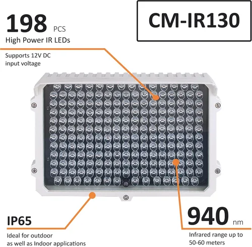 Vista 2 de IR130-940 CMVision 940nm Invisible Gran Angular 198pc Iluminación LED IR Pequeño de Alta Potencia con Adaptador de Alimentación Gratis