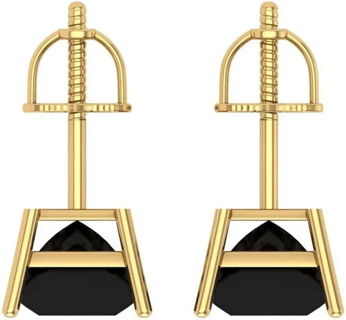 Vista 4 de 2.0 ct Brillante Corte Princesa Solitario VVS1 Ónix Negro Natural Par de Aretes de Stud Sólido Oro Amarillo de 18 K Tornillo Atrás, Oro amarillo