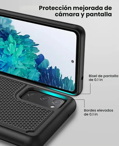 Vista 3 de Funda UNPEY para Samsung Galaxy S20 FE 5G: doble capa antideslizante negra Protección contra caídas de grado militar, textura mate, cubierta Negro