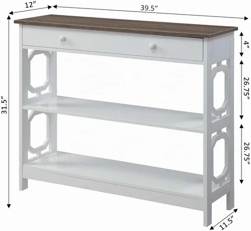 Vista 3 de Convenience Concepts Mesa consola Omega con 1 cajón, parte superior de madera flotante/marco blanco Tapa de madera flotante/marco blanco
