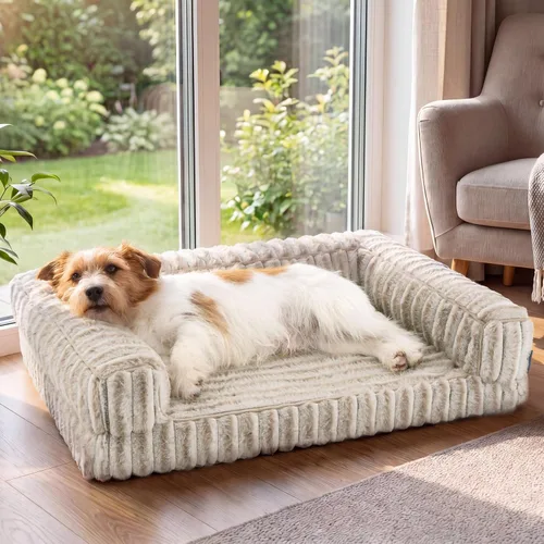 Vista 24 de Bedsure - Cama ortopédica para perros pequeños, cama impermeable de espuma viscoelástica con lados, sofá de espuma de nido de abeja para perros