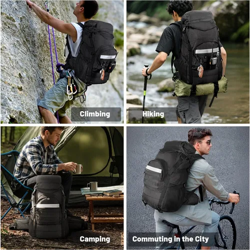 Vista 8 de Jueachy Mochila de senderismo ligera 35L: mochila de camping para hombres y Negro