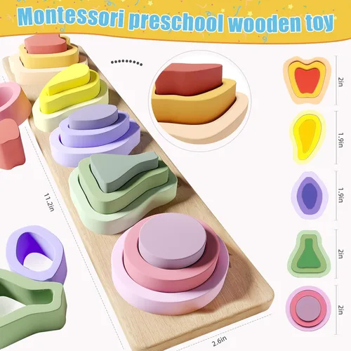 Vista 3 de Symdiro Montessori Juguetes para niños y niñas de 1, 2 y 3 años, juguetes de clasificación y apilamiento de madera para niños, juguetes para niños