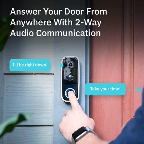 Vista 3 de abode Timbre de video inalámbrico y timbre – Cámara HD conectada Wi-Fi todo en uno resistente a la intemperie con timbre de botón pulsador, vista