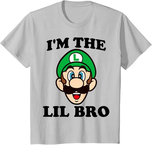 Vista 21 de Super Mario Camiseta de retrato Luigi I'm The Lil Bro, Blanco